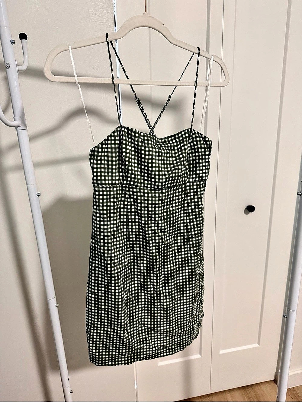 Urban Outfitters Gingham Mini Dress in Green & White Size 4